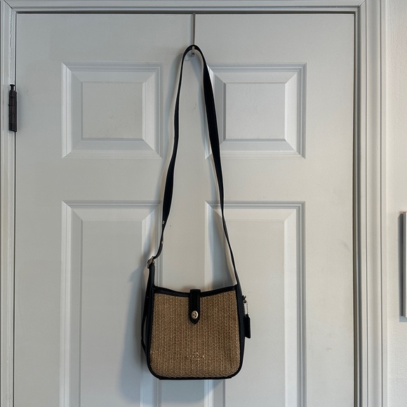 NWOT Coach Hadley Mini Crossbody Bag in Raffia Tan & Black Leather - Picture 6 of 14